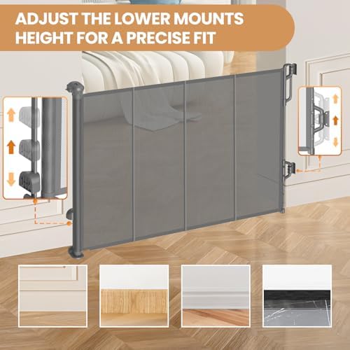 Spaceany wide pet barrier fully retracted against a living room wall showcasing space saving design