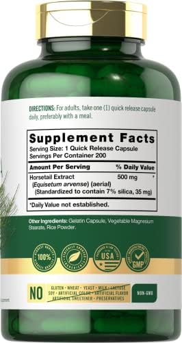 Carlyle Silica Supplement label details and horsetail extract potency