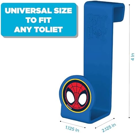 Blue toddler potty seat hanger attached to a standard toilet tank.