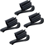 Black fish tank water pipe hose holders stabilizing a filter tube on a glass rim.