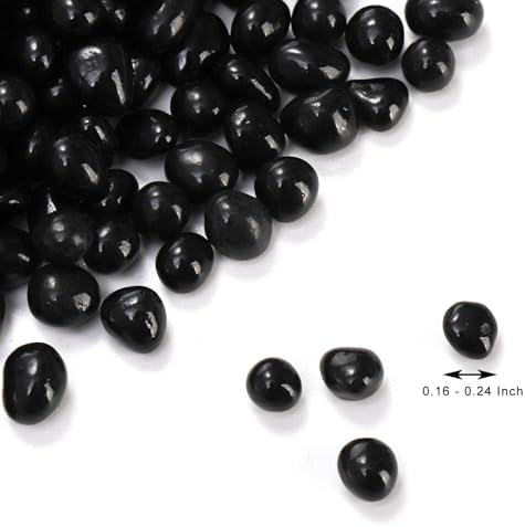Black decorative pebbles used as succulent pot topper