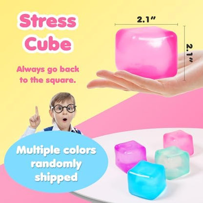 FauKait square shape gel filled stress balls being squeezed to show high density texture.