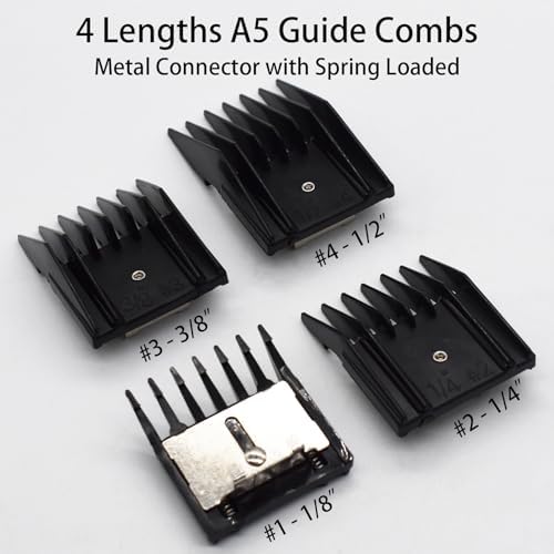 AIRERA A5 style pet groomer attachment combs showcasing spring loaded metal clip mechanism.