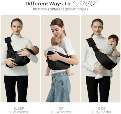 Ergonomic hip carry position using the imported MISSWISDOM sling carrier