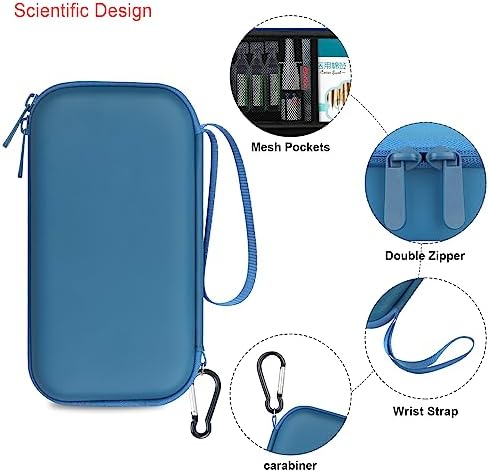 Blue medical organizer case with portable handle and carabiner clip for outdoor travel.