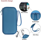 Blue medical organizer case with portable handle and carabiner clip for outdoor travel.