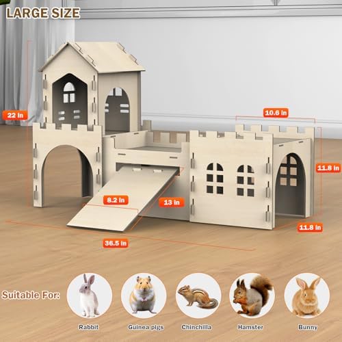 Large Bunny Castle for Rabbits, Wooden Dual-Layer Rabbit House with Stair, Rubber Band-Free Setup - Chew-Proof, Sturdy Habitat for Guinea Pig Chinchilla Ferret (Rabbit House) - Image 7