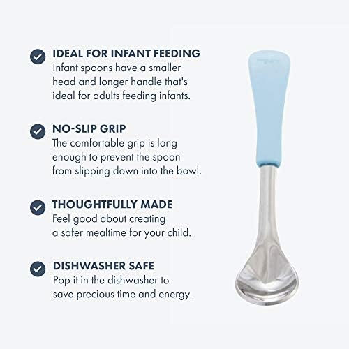 Close up view of the soft silicone tip on Avanchy stainless steel infant spoon