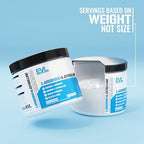 Close up of unflavored workout performance powder texture in scoop