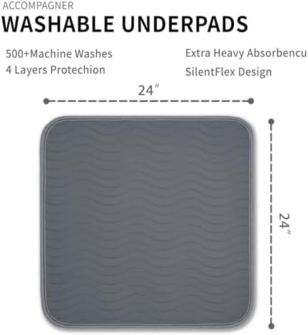 Accompagner adult bed pads spread open on a mattress to show twenty four inch by twenty four inch coverage.