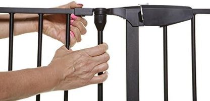 Dreambaby black 24 inches wide safety gate extension panel profile view showing secure interlocking joints.