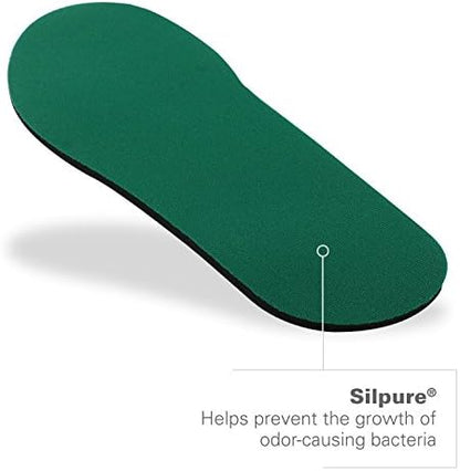 Durable 4-way stretch fabric top on Spenco Rx Comfort insoles for friction reduction.