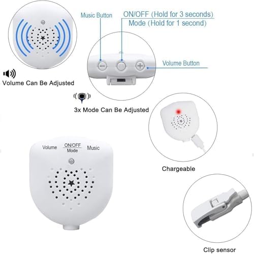 Close up of the buttons on the STEHEALTH alarm showing volume and mode adjustment features.