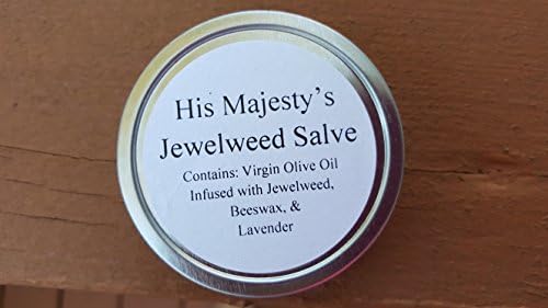 His Majesty's Jewelweed Salve open container showing the natural herbal ointment texture