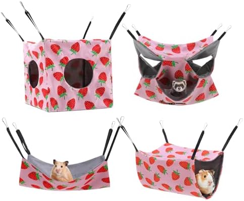 Three tier small animal hanging bed hanging inside a pet enclosure