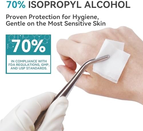 Individually wrapped Winner 70 percent isopropyl alcohol wipes spread out.