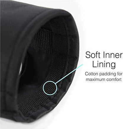 Authentic USA imported extra small dog muzzle packaging and dimensions detail.