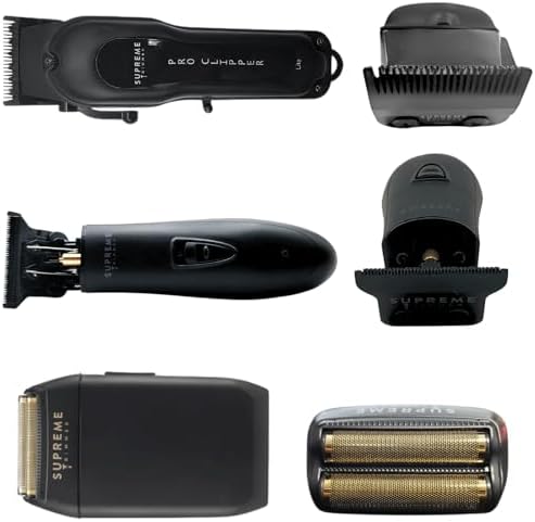 Complete premium professional black barber haircut kit accessories