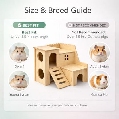 Tiny Hamster Maze Wood House Fun Slide House Double-Decker Hut for Dwarf Gerbil Mouse Mice Rat Small Animals(Only for Small Hamster) - Image 7