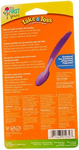 Assorted multicolor plastic baby spoons laid out flat