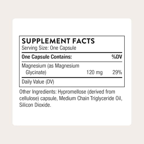 Thorne Magnesium Bisglycinate supplement side panel showing supplement facts and ingredient list.