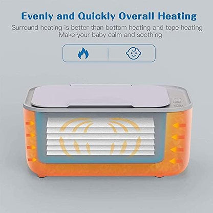 Side profile of white Orozee wipe warmer for nursery