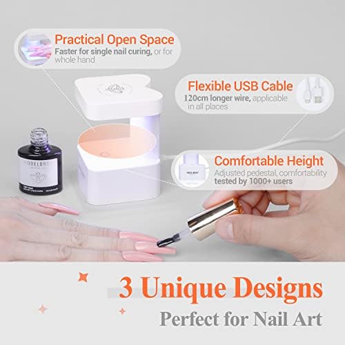 Compact Modelones nail dryer next to gel polish bottles