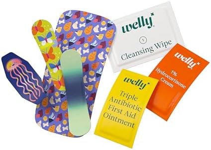 Close up of Welly flexible fabric bandages in small and standard sizes.