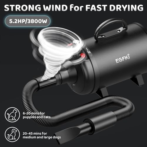 Egfki pet hair dryer control panel with speed and temperature settings