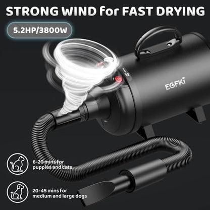 Egfki pet hair dryer control panel with speed and temperature settings