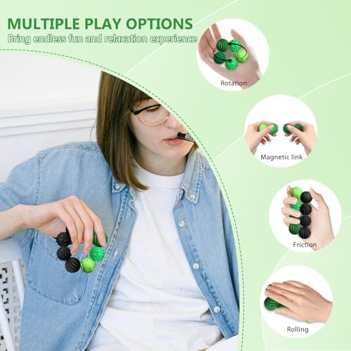 8-Pack Silicone Magnetic Sensory Fidget Balls, Stress Relief Toys for Adults and Teens(14+), Suitable for Autism ADHD Anxiety, Office Desk Fun Tactile Toy(Black&Green) - Image 5
