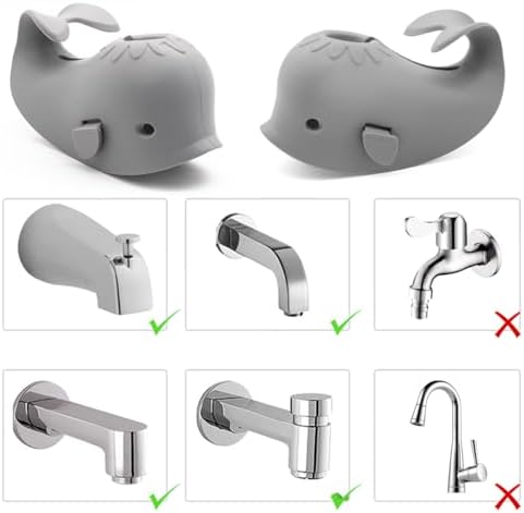 CDKMAX grey whale bath spout protective cover hanging to dry by its convenient tail hook.