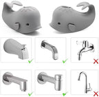 CDKMAX grey whale bath spout protective cover hanging to dry by its convenient tail hook.