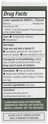 Jackson's Natrum Muriaticum 6X organic sucrose pellets daily dosage instructions