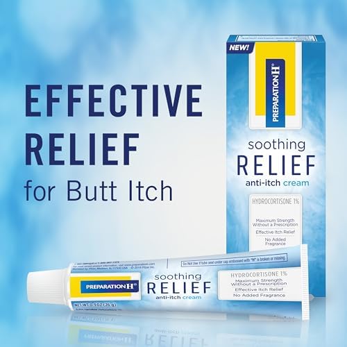 Preparation H 1 percent hydrocortisone cream packaging showing maximum strength relief label.