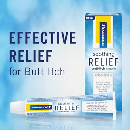 Preparation H 1 percent hydrocortisone cream packaging showing maximum strength relief label.