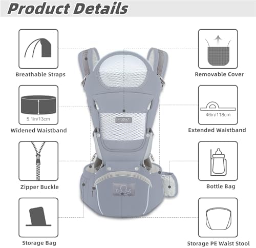 YSSKTC baby carrier showing 6-in-1 carrying positions
