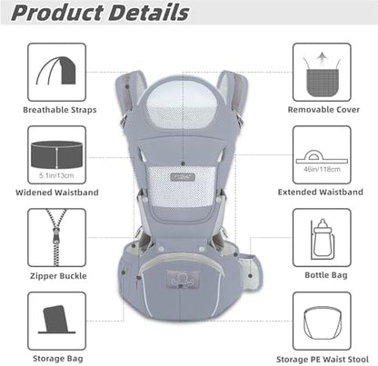 YSSKTC baby carrier showing 6-in-1 carrying positions