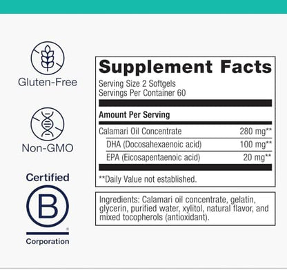 Metagenics MetaKids DHA omega 3 softgels bottle packaging side view
