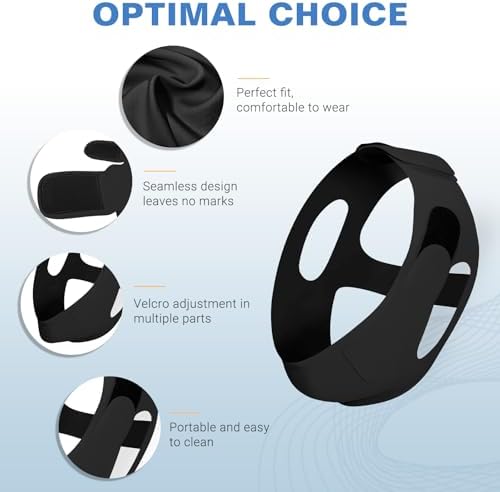 Breathable black snore stopper belt with high elasticity fabric.