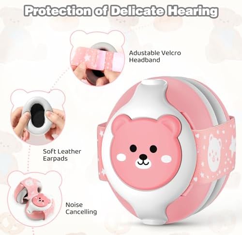 Infant wearing YomauiYee soft adjustable baby ear protection