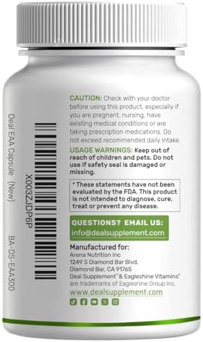 Deal Supplement essential amino acids 300 capsules bottle side profile