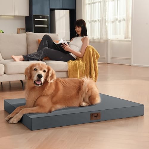 Outdoor Orthopedic Dog Bed, Waterproof Dog Bed for Large Dogs 36x27 Inch, Egg Crate Foam Pet Mat with Washable Removable Oxford Cooling Cover, Grey - Image 6