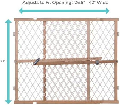Pressure mounted baby gate showing the no mar rubber bumpers protecting white walls