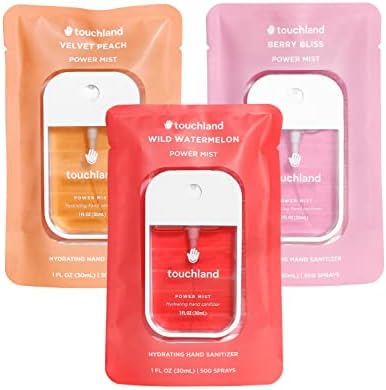 Touchland Hydrating Hand Sanitizer Spray, JUICY Trio Set (Watermelon, Peach, Berry), 1 FL. OZ. Travel Size Power Mist Sprays (Set of 3) - Image 1