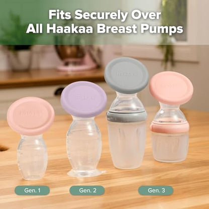 Leakproof universal cap for Haakaa manual breast pumps showing flexible design