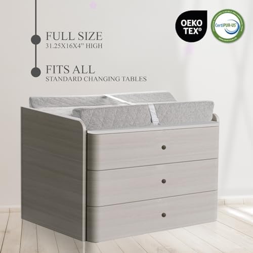 Modera baby changing pad placed on standard nursery dresser