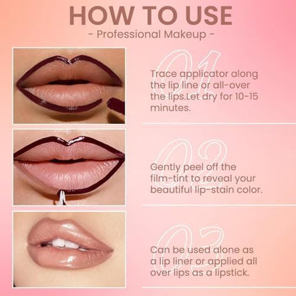 3 Pcs Matte Liquid Lip Stain Peel Off Lip Liner, Long Lasting Lip Tattoo, Waterproof & Transfer-Proof Lip Liner Peel Off Lip Gloss for All Skin Types. #02+#03#06 - Image 6