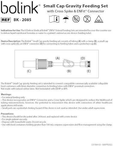 Bolink medical tube feeding line showing the adjustable flow control clamp