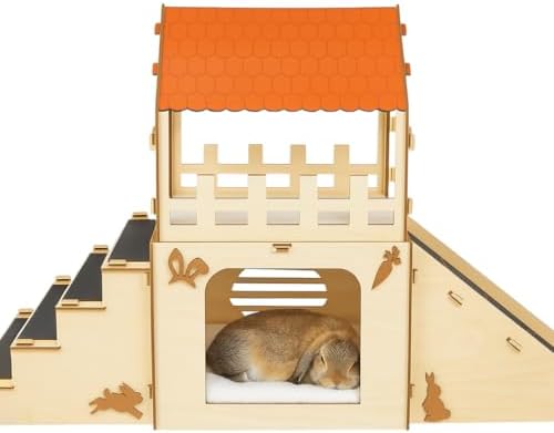 OtterPets Extra Large Bunny Hideout, Cozy Rabbit Castle with Fleece Mats, Wooden Rabbit Hideout, Bunny House Indoor Indoor, Chinchilla, Guinea Pig House (Pet Safe Wood Joints) - Image 2